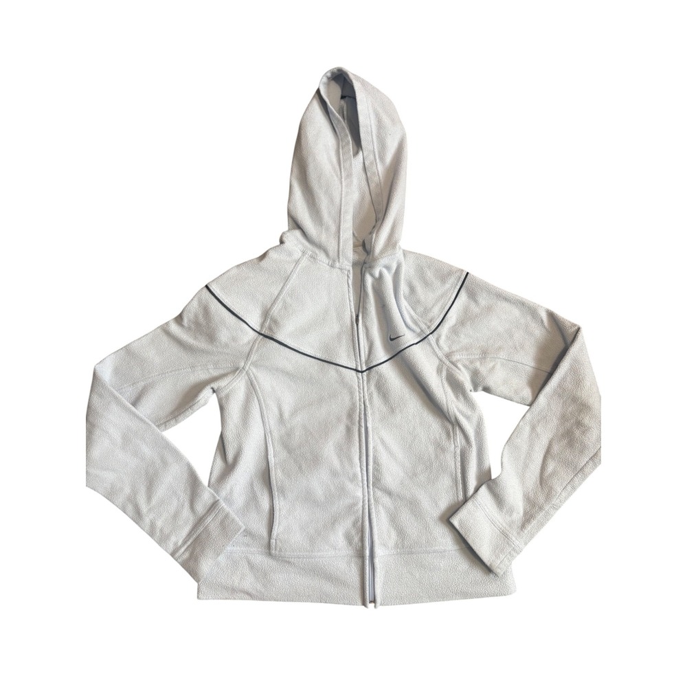 Vintage Nike Womens L Baby Blue Fleece Full Zip Hoodie Black Piping Y2K